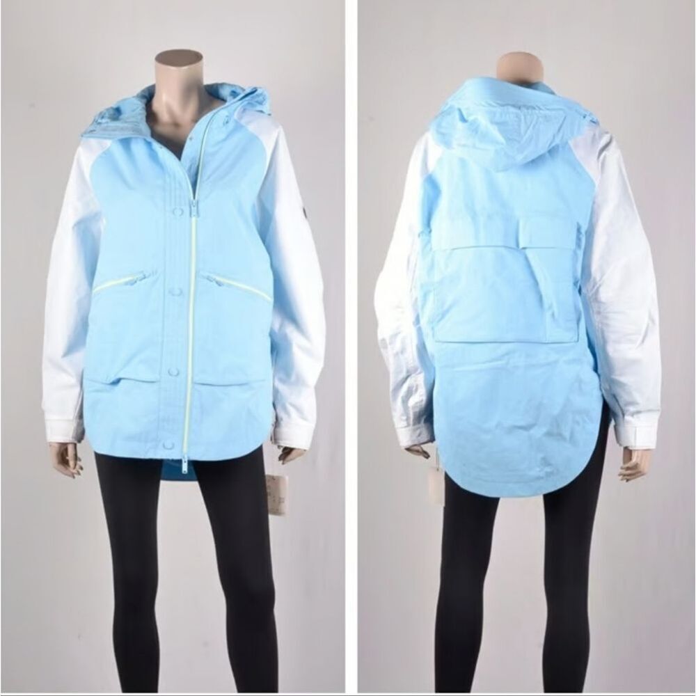 Free People Light Blue and White Oversized Jacket Size M